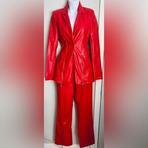 Vibrant Red Faux Leather Suit
